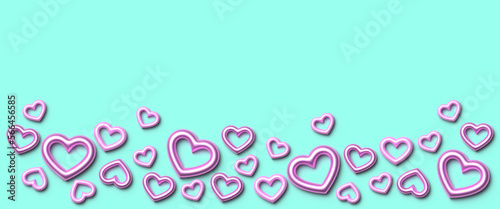 Banner para San Valentín con corazones rosas en 3D. Banner for Valentine's Day with 3D pink hearts. 