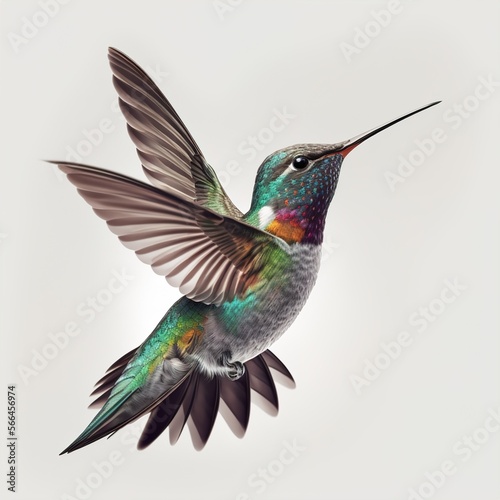 Flying hummingbird on white background. Generative AI