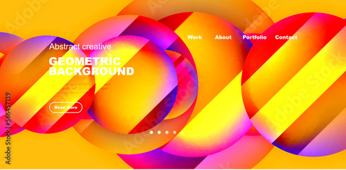 Colorful shiny and glossy circles abstract composition with light and shadow effects, geometric vector abstract background