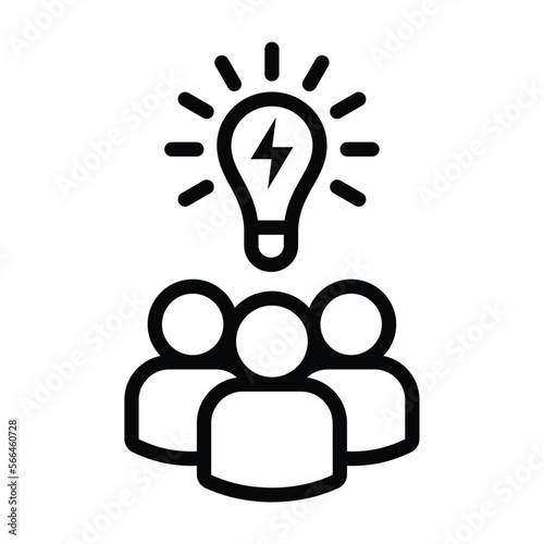 Group idea or teamwork team idea line art vector icon for business apps and websites