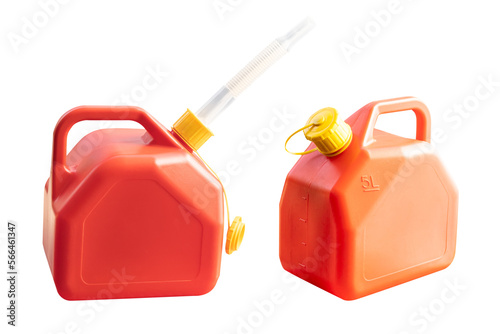 Red canister or Plastic Fuel Can on white background.