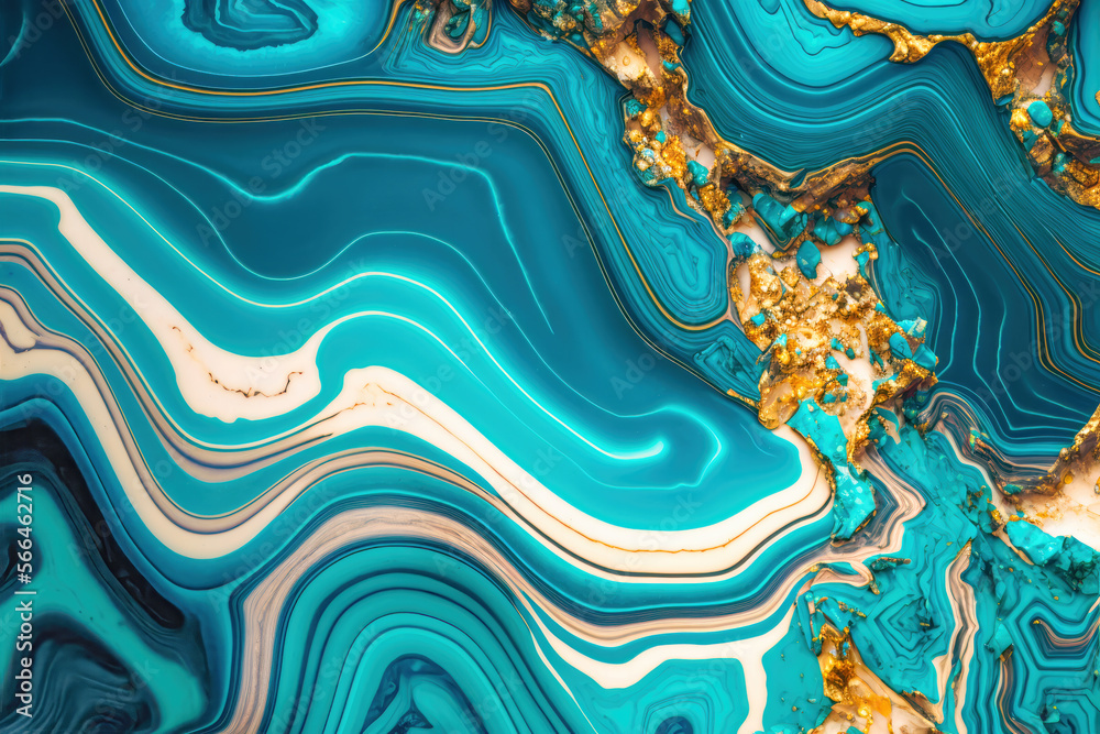 Turquoise and Gold Colors Marble Surface Abstract Background. Created with Generative AI Technology