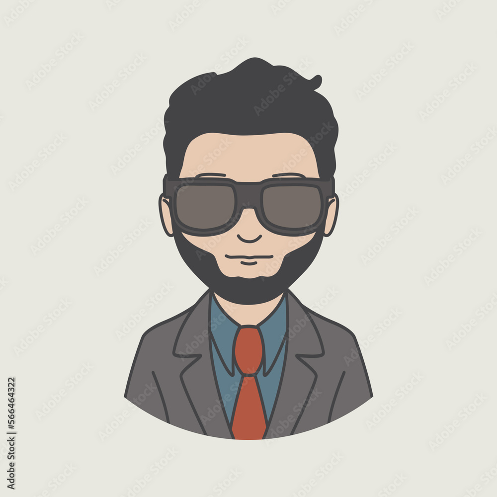 man with glasses, expressionless face icon illustration