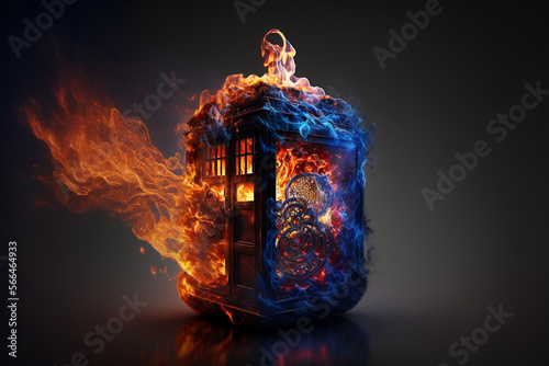 TARDIS time maschine, from the famous British sci-fi named Doctor Who, blue phone box, travel trought space and time, Generative AI