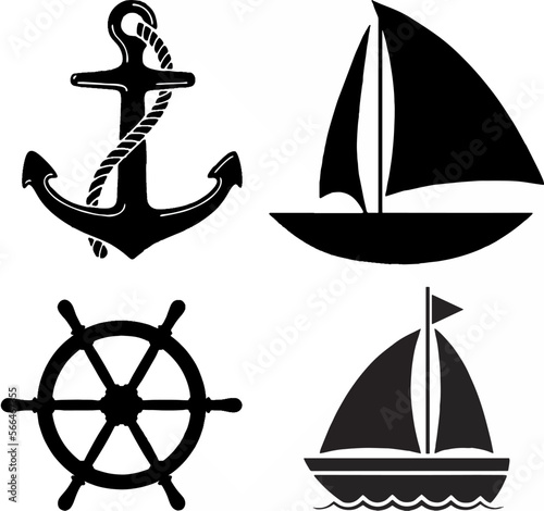 Fototapet Ship steering wheel, Boat and ship icons set