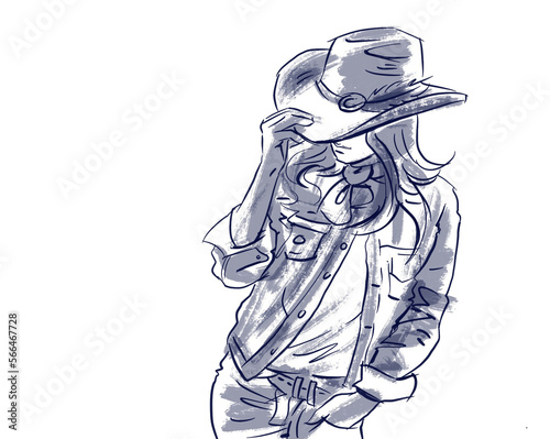 sketch of a person with a hat digital art for card illustration decoration