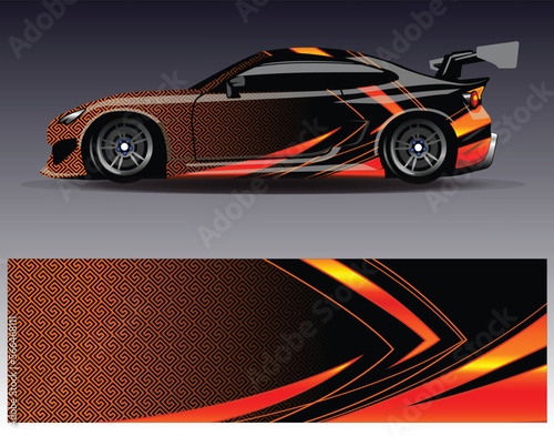 Car wrap design vector. Graphic abstract stripe racing background kit designs for wrap vehicle  race car  rally  adventure and livery