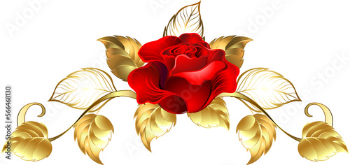 Fototapeta Naklejka Na Ścianę i Meble -  Symmetrical Garland of Gold and Red Roses