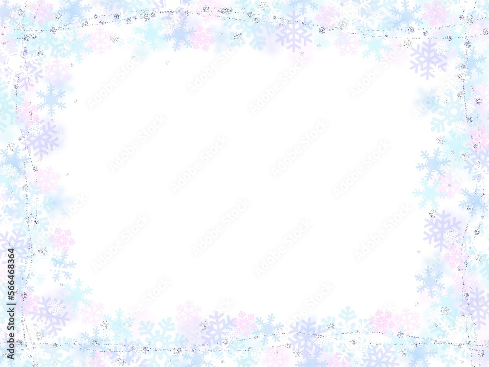 雪の結晶とキラキラで囲った綺麗なフレーム背景イラスト
