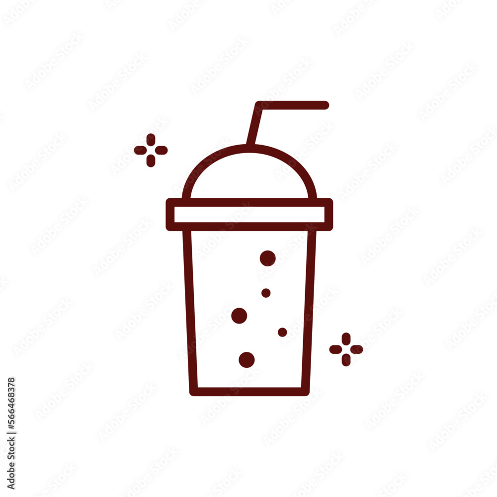 Disposable paper cup with soda and straw outline vector image