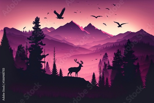 Stunning Layered Landscape with Silhouette of Mountains at Sunset