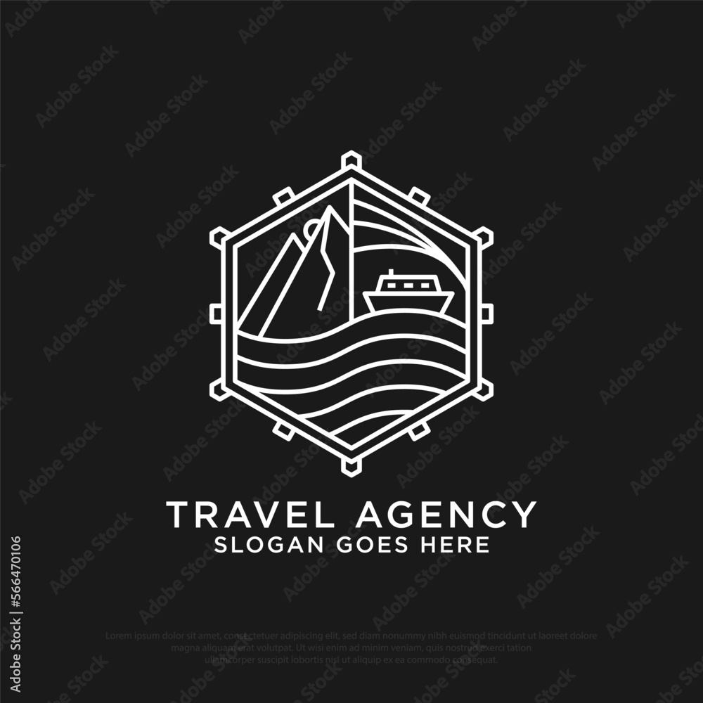 Obraz premium Outdoor Tour and travel Agency logo with outline vector illustration, best for travel, holiday, outdoor activity icon logo designs