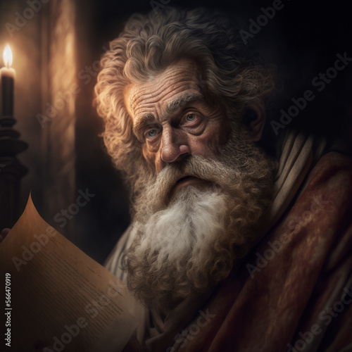 Portrait of a man with beard depicting Evangelist St. Matthew, created with Generative AI technology photo