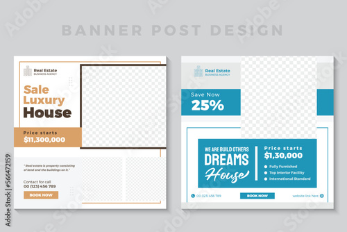 Real estate house property sale social media banner and modern home post template big set design