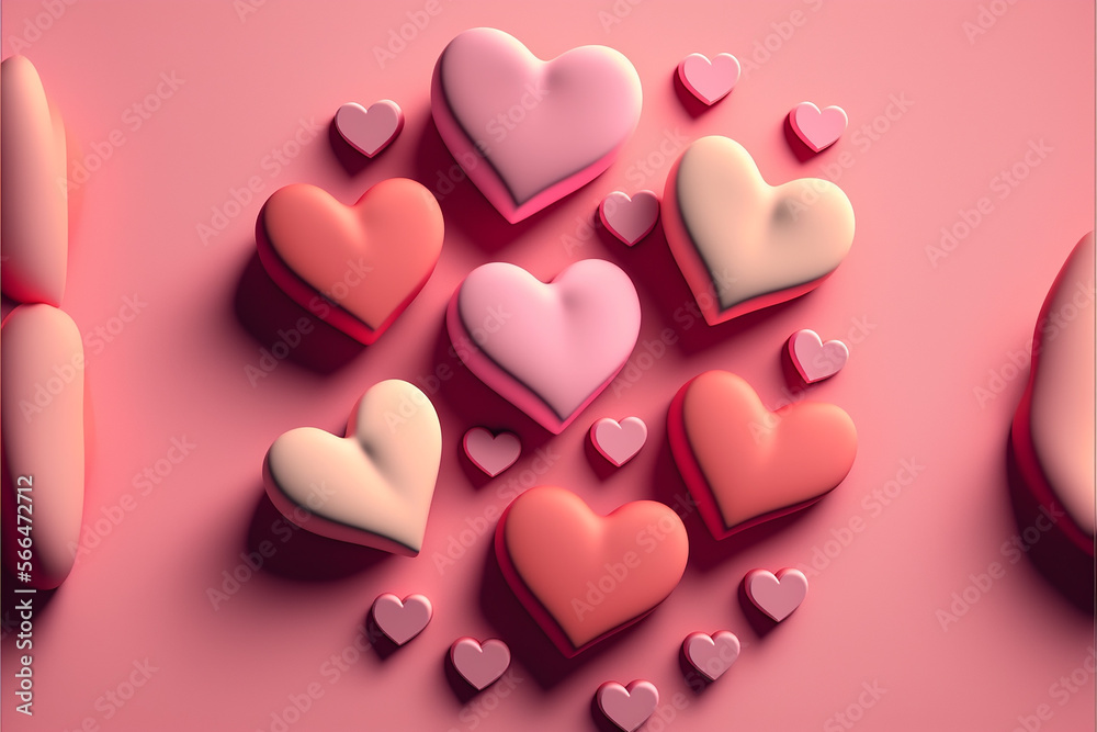 Pink, red, and white hearts on pink background, Valentines Day