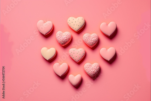 Pink, red, and white hearts on pink background, Valentines Day