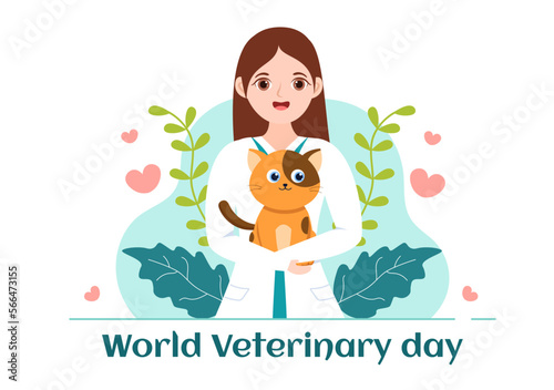 World Veterinary Day on April 29 Illustration with Doctor and Cute Animals Dogs or Cats in Flat Cartoon Hand Drawn for Landing Page Templates
