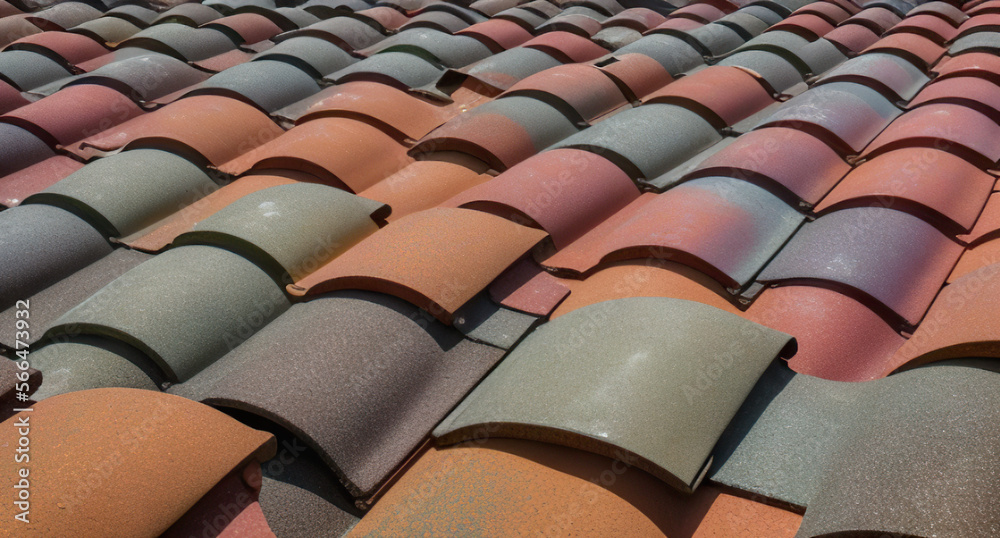 A roof with many different colored tiles and shingles Generative AI Photo