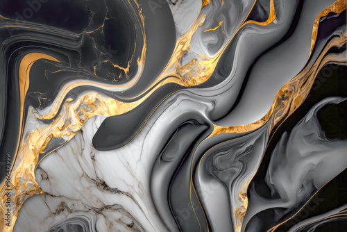 Dark Gray and Gold Marble Surface Abstract Background. Created with Generative AI Technology