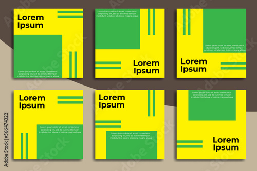 Set of minimalist banner templates. Yellow and green background colors. Great for social media post and web internet advertising, product marketing etc