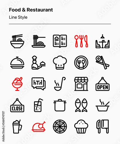 Editable food and restaurant icons in line style for apps and websites interface, graphic design, presentations, and other projects