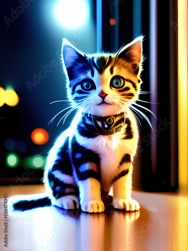 cute cat posing under light, cat portrait, generative AI © Gokhan