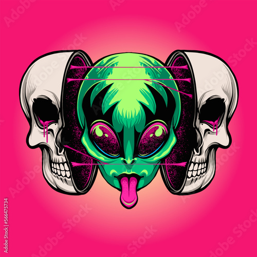 Alien Samurai Skull Mushroom vector illustration