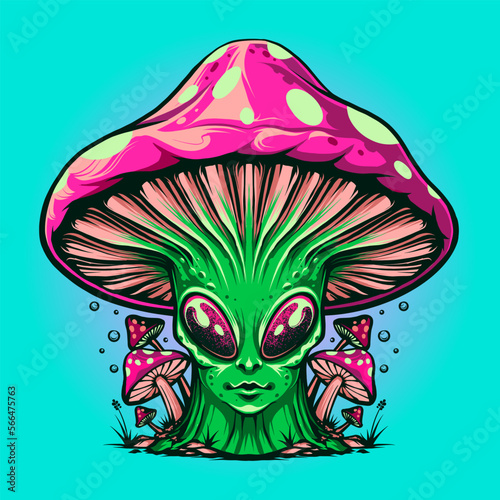 Alien Samurai Skull Mushroom vector illustration photo