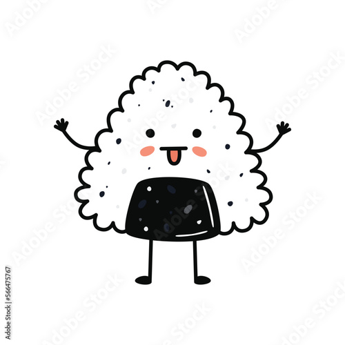 Kawaii sushi mascot in cartoon style. Cute onigiri with salmon for menu