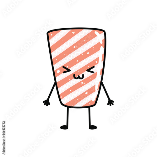 Kawaii sushi mascot in cartoon style. Cute sashimi with salmon for menu