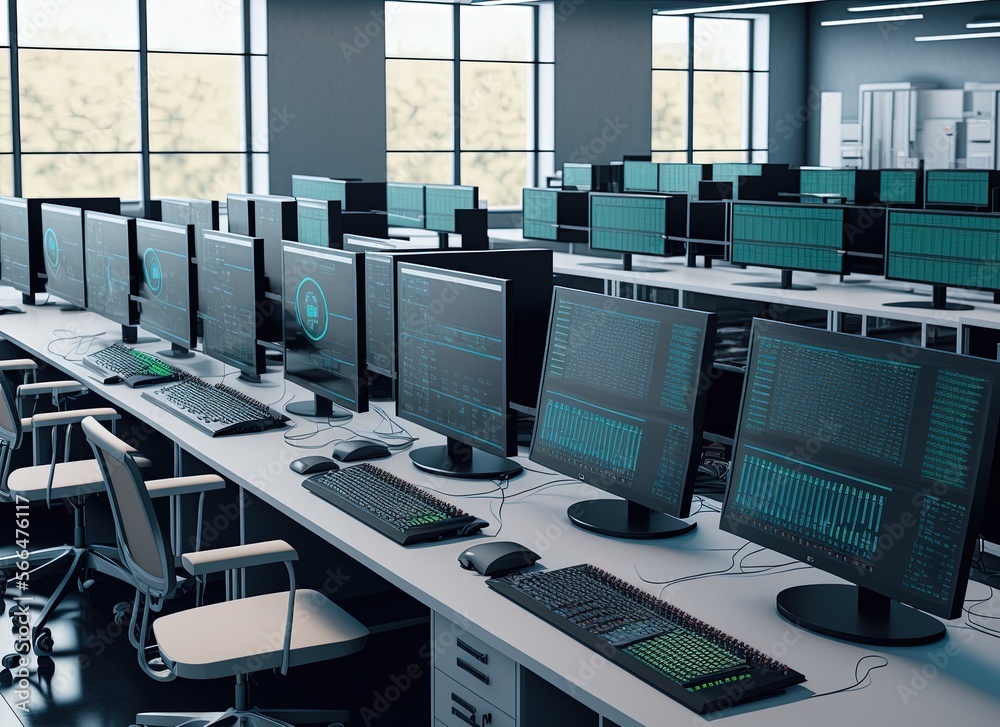 computer lab with computers, keyboards technology education made with ...