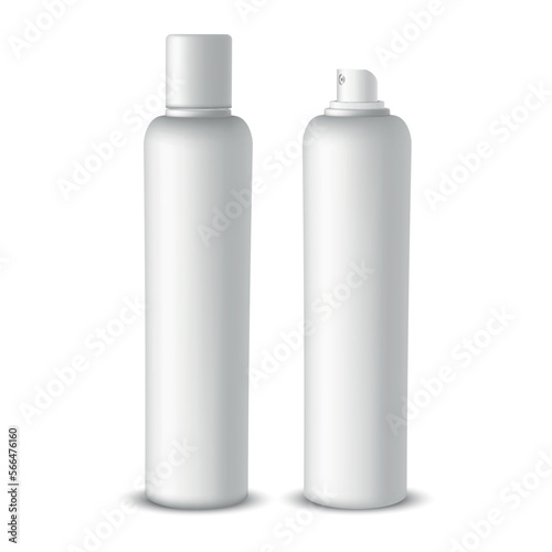 Aerosol can spray bottle sprayer package hairspray deodorant set realistic vector illustration