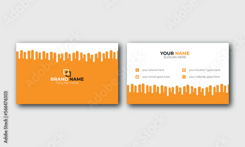 orange color flat business card design, modern visiting card vector illustrations,