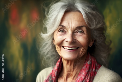 Beautiful smiling senior caucasian woman looking at the camera.. close up face headshot portrait , Generative AI