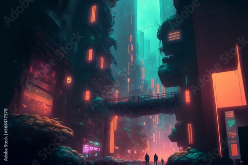 Hong Kong as a futuristic cyberpunk distopyan city. generative AI photo