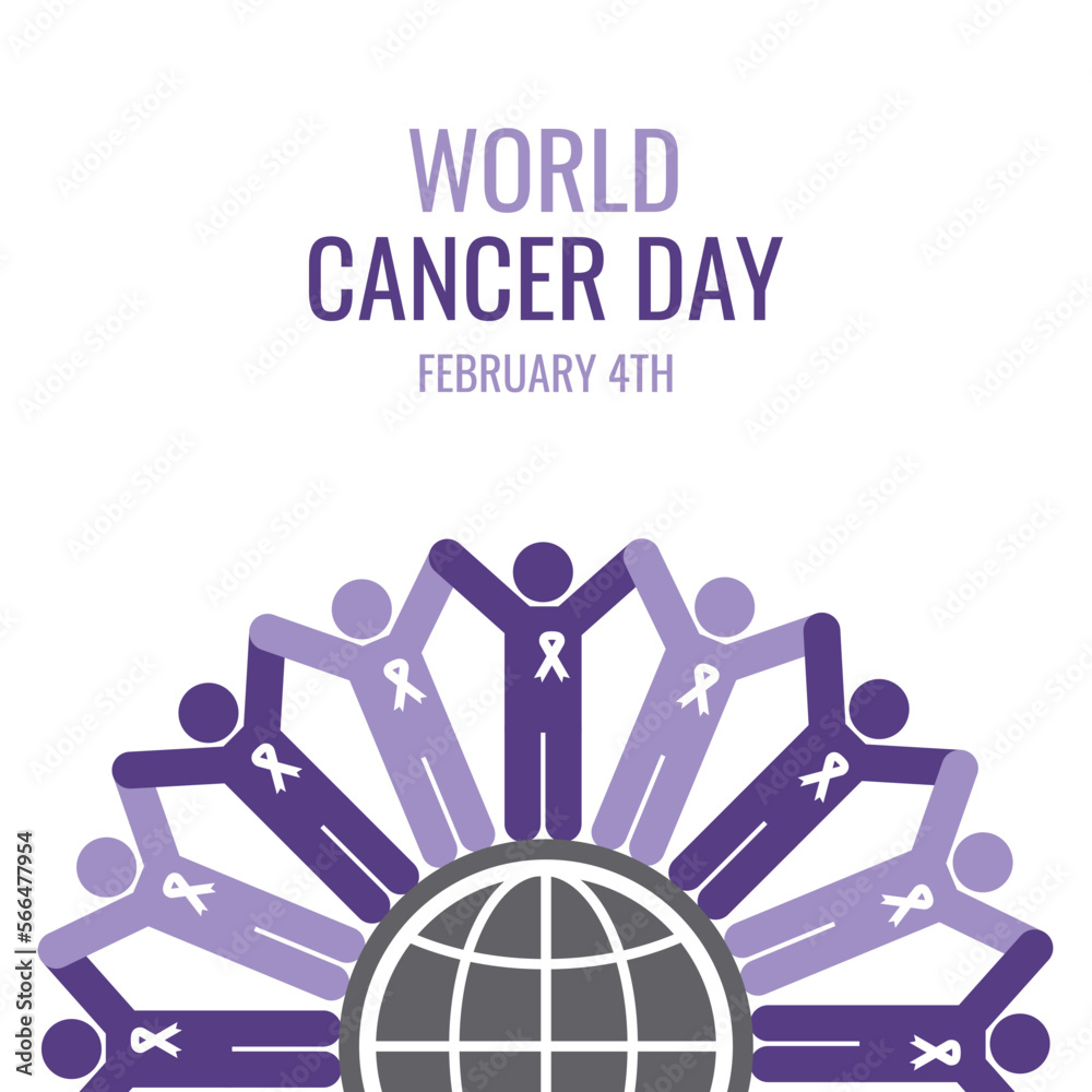 World Cancer Awareness Day - February 4th. People with ribbons around the globe. Vector illustration design. World Cancer Awareness Day - February 4th. People with ribbons around the globe. Vector illustration design.