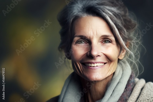 Beautiful smiling senior caucasian woman looking at the camera.. close up face headshot portrait , Generative AI