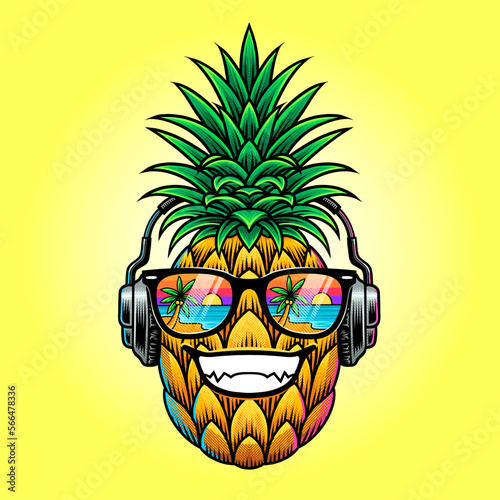 Pineapple summer sunglass beach vector illustration