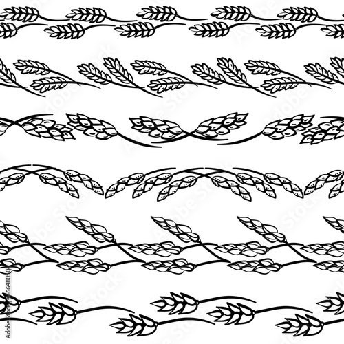 A set of borders of linear spikelets, a decorative element for the design of a frame or cover with cereals