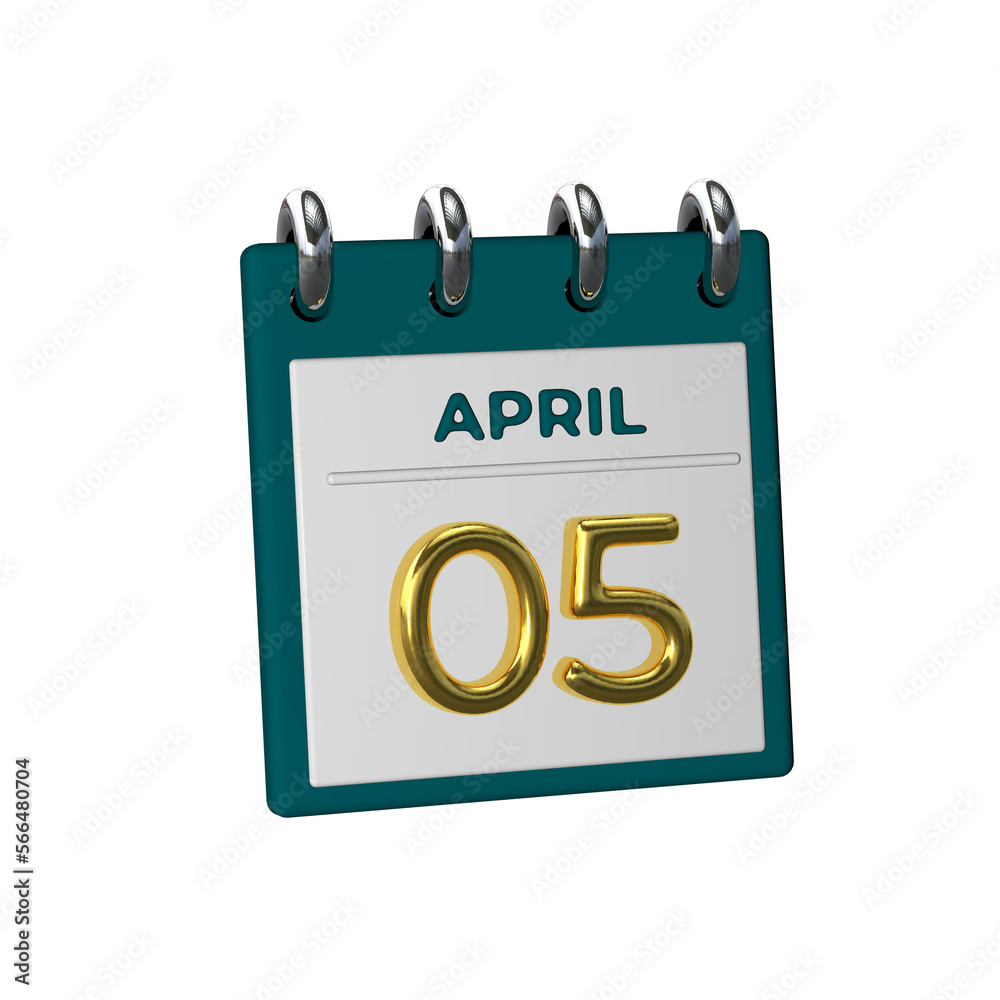Fototapeta premium Monthly Calendar 05 April 3D render