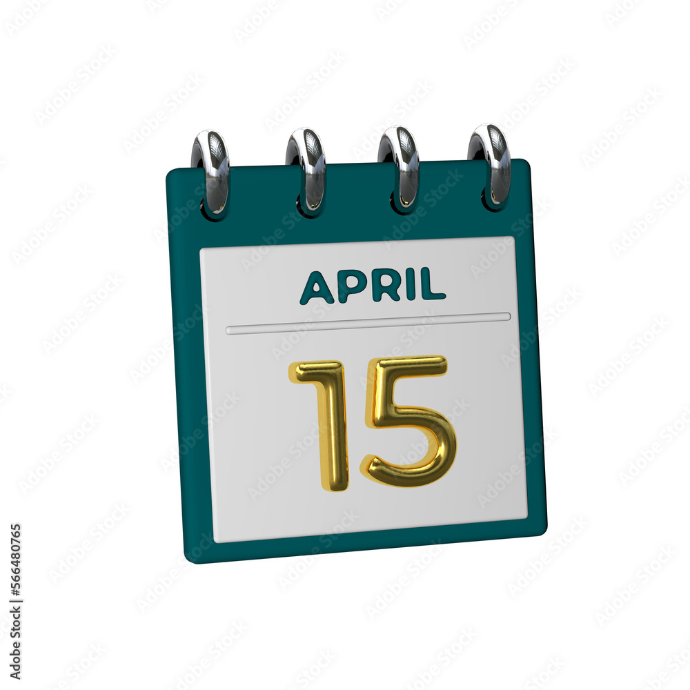 Monthly Calendar 15 April 3D render
