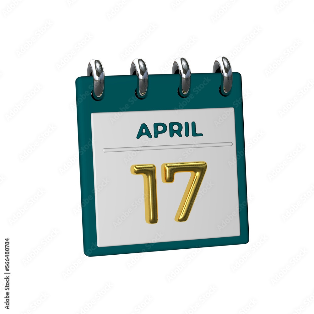 Monthly Calendar 17 April 3D render