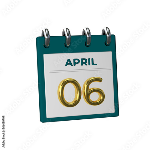 Monthly Calendar 06 April 3D render