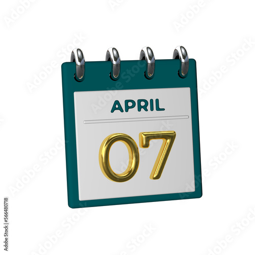 Monthly Calendar 07 April 3D render