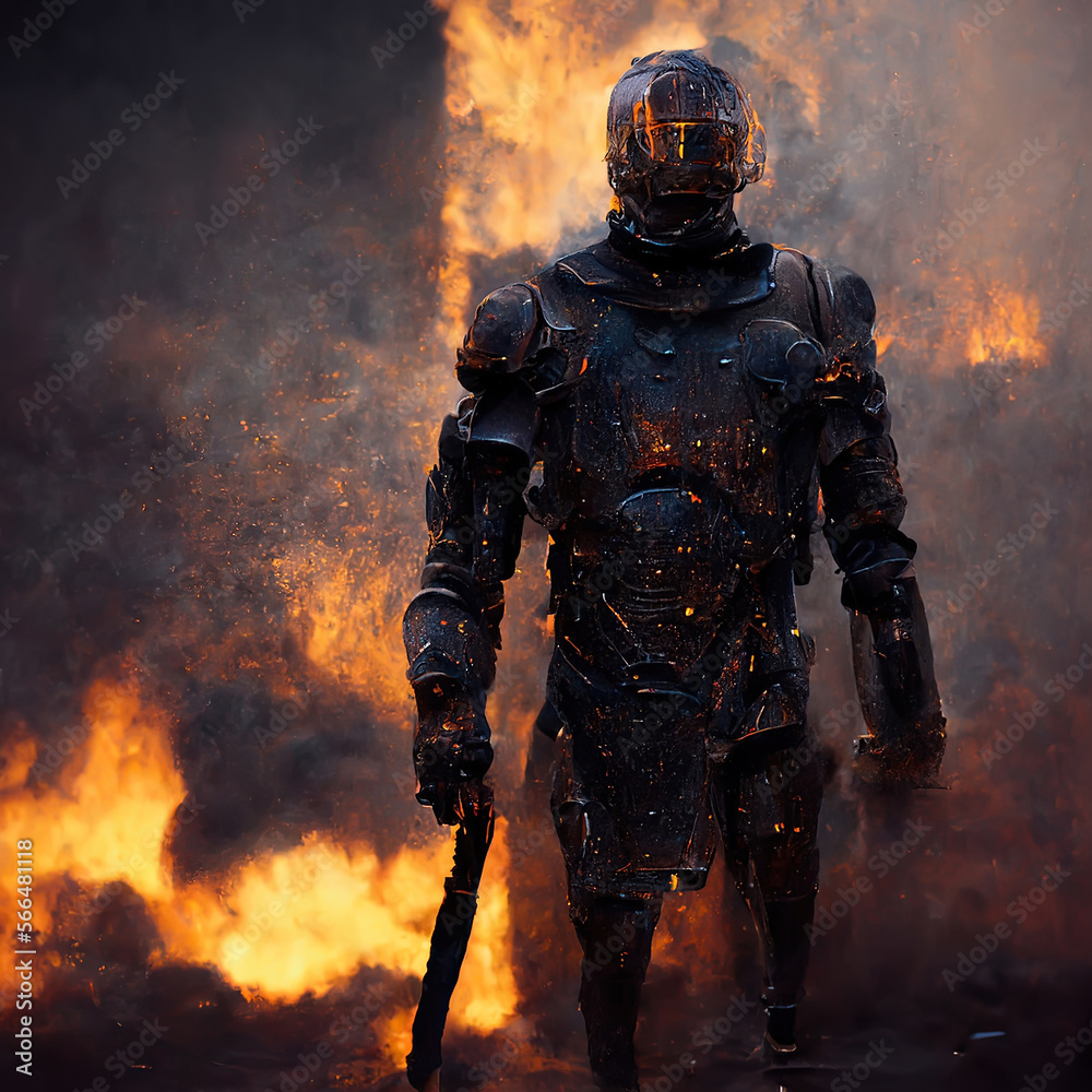 Fototapeta premium Super soldier portrait, astronaut, super nice costume. Generative AI Art.