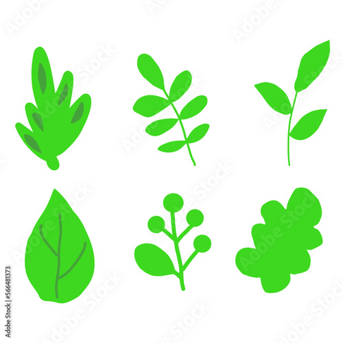 set of green leaves vector. flat design leaf. suitable for decorative art