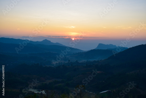 Scenery top view of the mountains in an early morning in Tambon Ban Pae  Chiang Mai  Thailand. December 2022.
