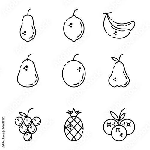 Fototapeta Naklejka Na Ścianę i Meble -  Set flat line icons vegetables and fruit vector image