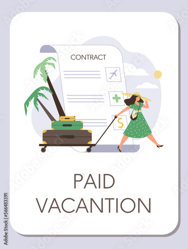 Paid vacation for employee concept of banner flat vector illustration isolated.