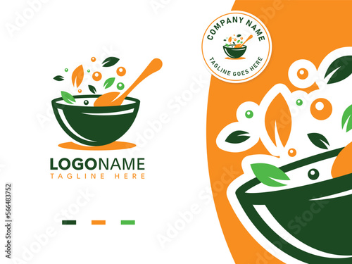 salad bowl vegetarian food logo template